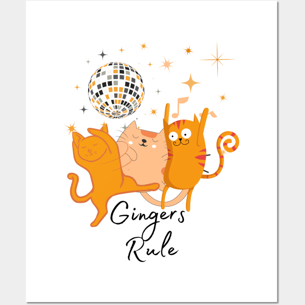 Ginger Cats Dance Party Wall Art by TammyWinandArt